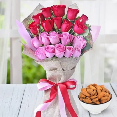 Bunch  Of Red N Pink Roses & Almonds